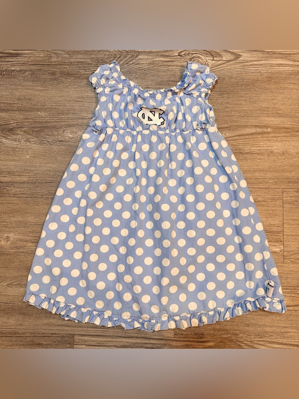 Sara Lynn Togs UNC Tar Heels Girls Dress Size 3T Carolina Blue Polka Dot Ruffle